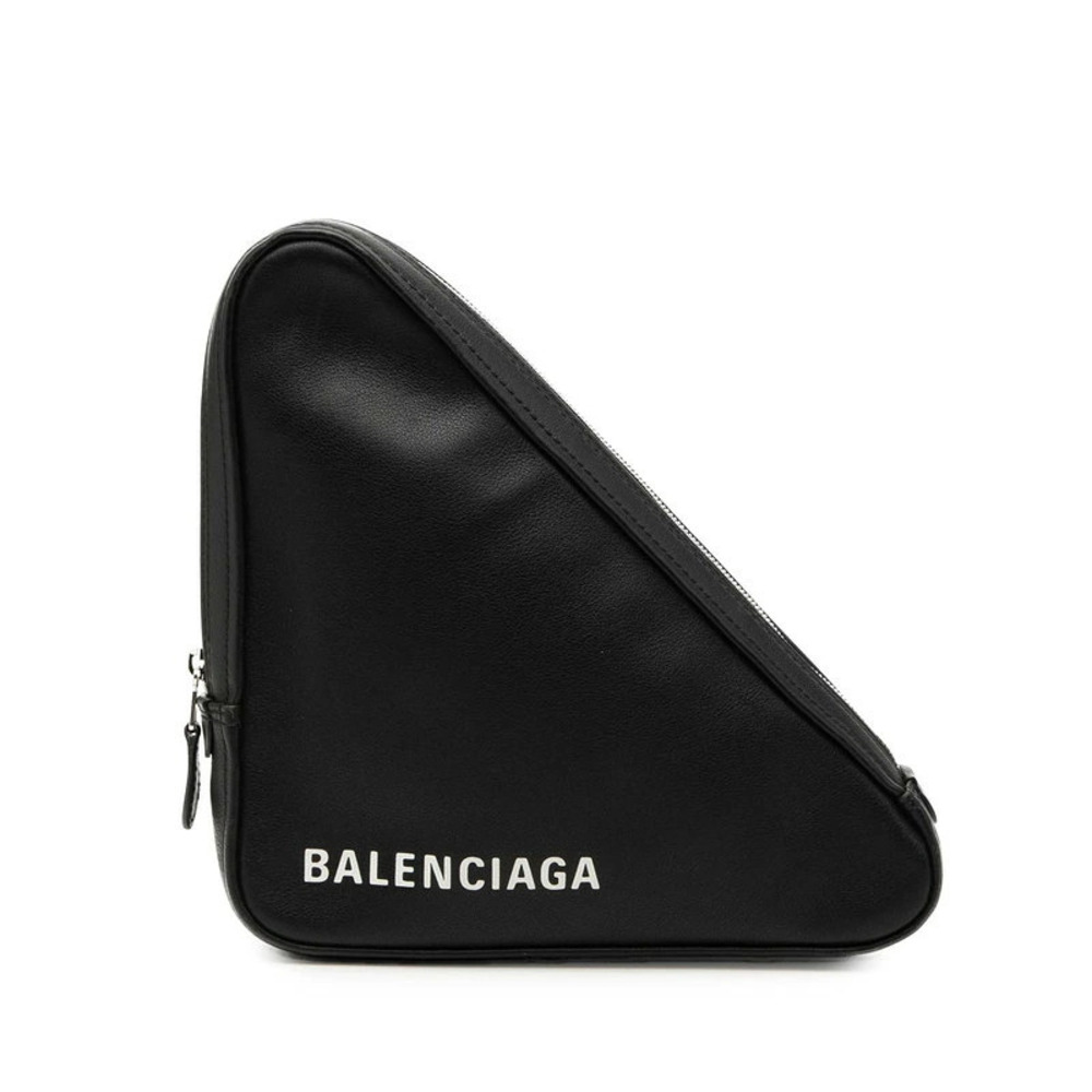 Balenciaga Triangle Clutch Bag Black Leather